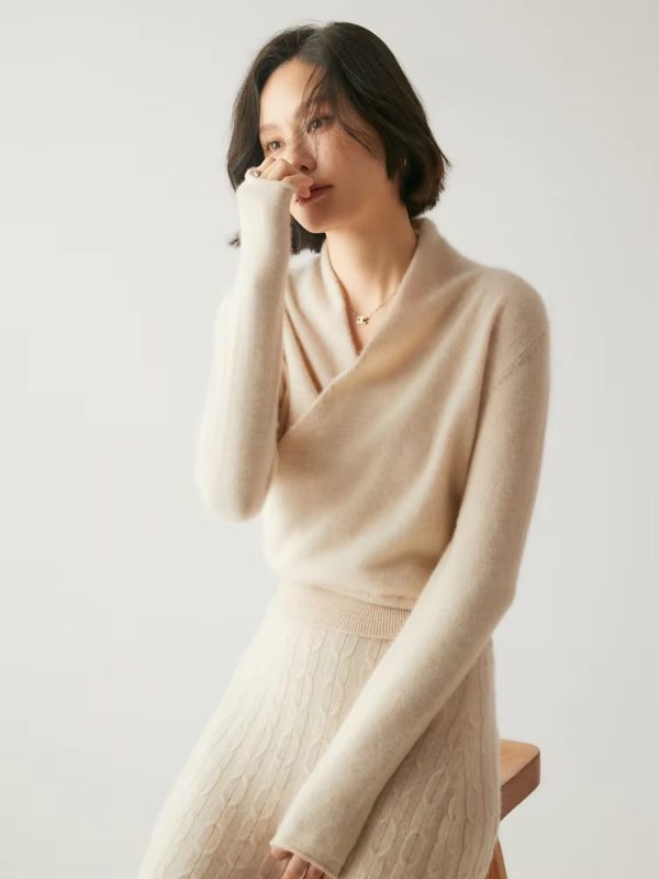 Basic Grace Soft Warm Crossover Collar Pullover Cashmere Sweater