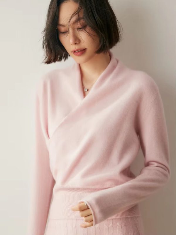 Basic Grace Soft Warm Crossover Collar Pullover Cashmere Sweater - Image 10