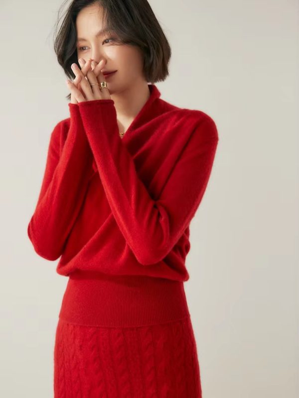 Basic Grace Soft Warm Crossover Collar Pullover Cashmere Sweater - Image 15