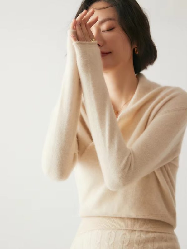 Basic Grace Soft Warm Crossover Collar Pullover Cashmere Sweater - Image 2