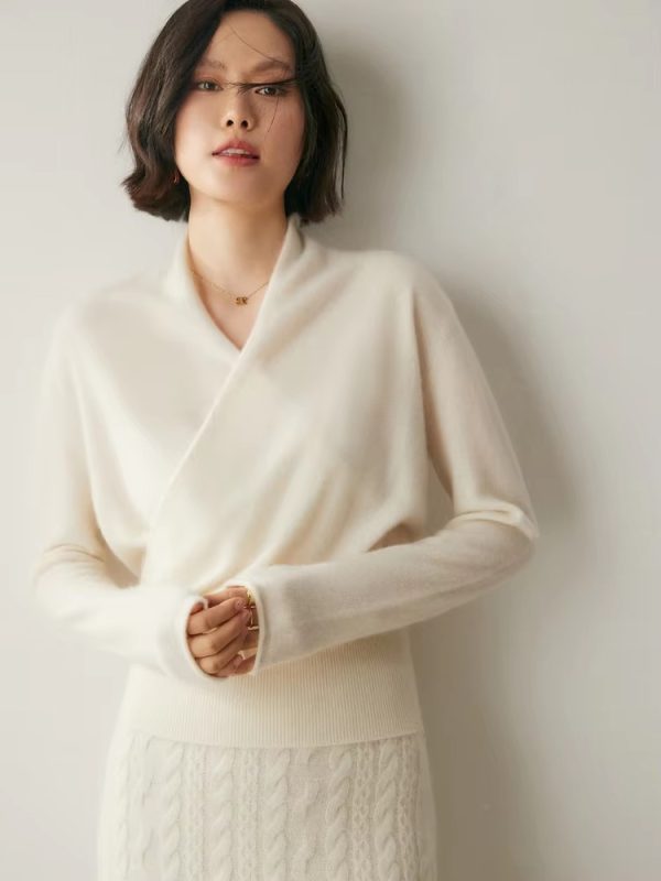 Basic Grace Soft Warm Crossover Collar Pullover Cashmere Sweater - Image 12