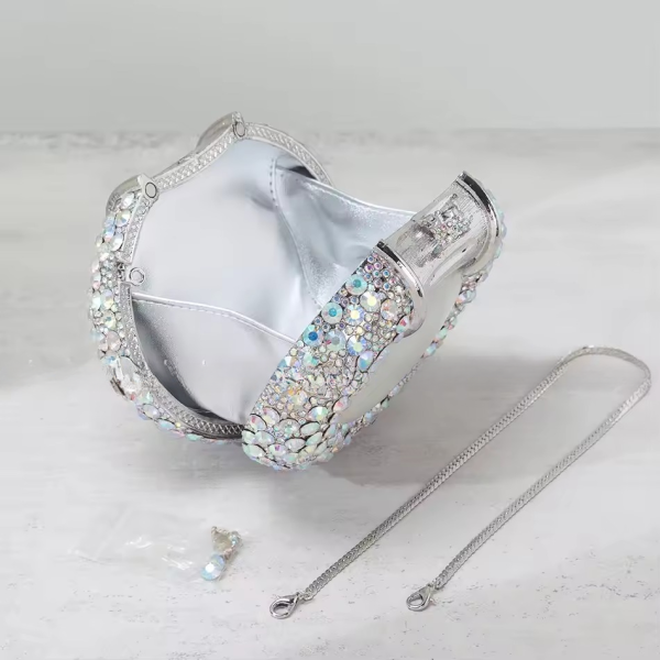 Boutique Gorgeous Classy Diamond Oval Shaped Crystal Evening Clutch Purses - Image 2