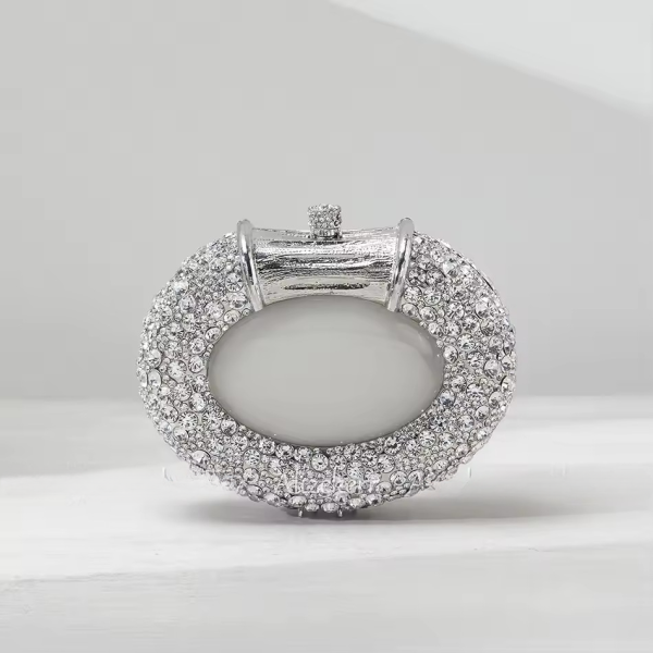 Boutique Gorgeous Classy Diamond Oval Shaped Crystal Evening Clutch Purses - Image 4