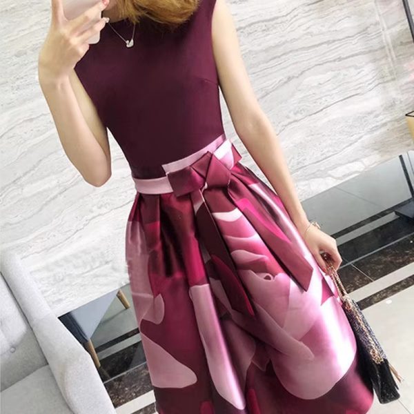 Boutique Print Sleeveless Bow Zippler Elegant Designer Runway Party Holiday Dresses - Image 2