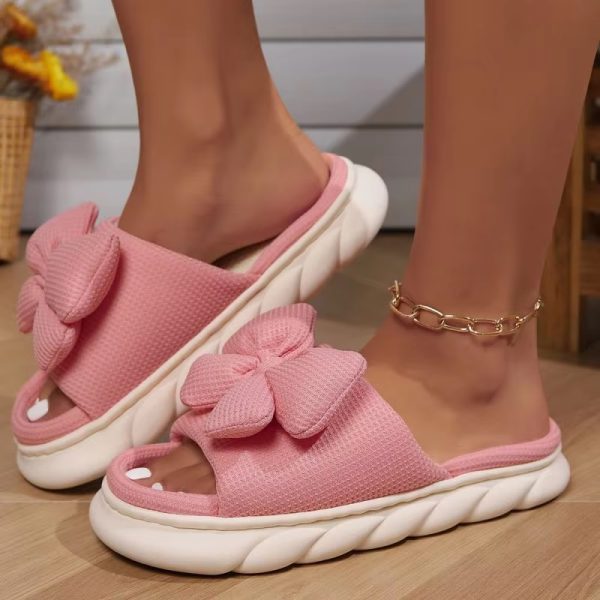 Bowknot Fashion Thick Sole Non Slip Platform Heels Indoor Slippers - Image 2