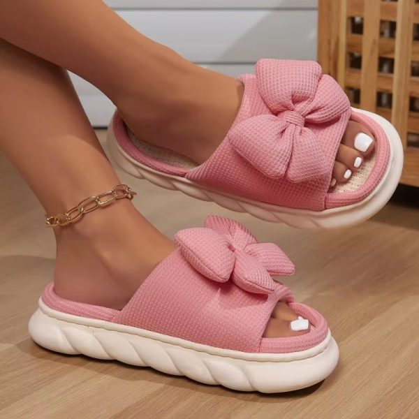 Bowknot Fashion Thick Sole Non Slip Platform Heels Indoor Slippers