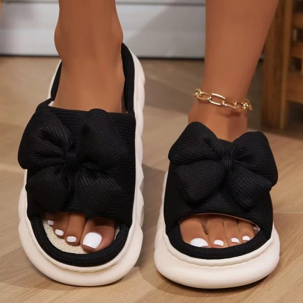 Bowknot Fashion Thick Sole Non Slip Platform Heels Indoor Slippers - Image 5