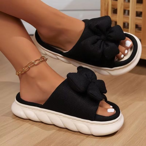 Bowknot Fashion Thick Sole Non Slip Platform Heels Indoor Slippers - Image 6