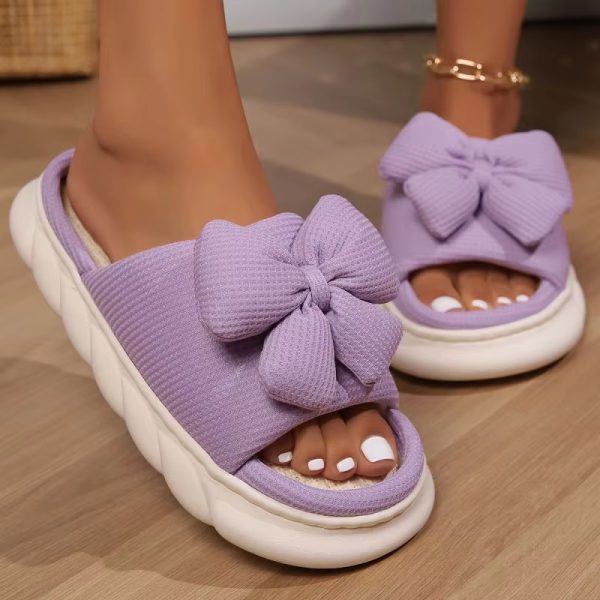 Bowknot Fashion Thick Sole Non Slip Platform Heels Indoor Slippers - Image 7