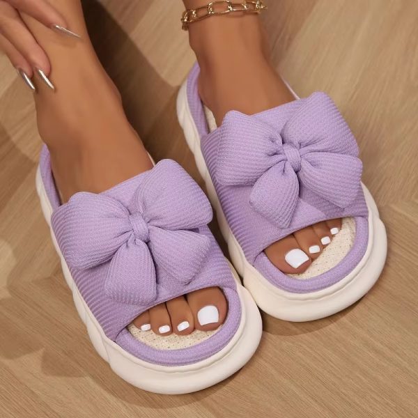 Bowknot Fashion Thick Sole Non Slip Platform Heels Indoor Slippers - Image 8