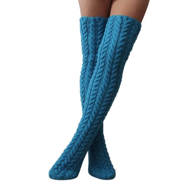 Cable Knit Stocking Leg Warmers Silicone Thigh Highs Extra Long Over Knee Boot Socks - Image 2