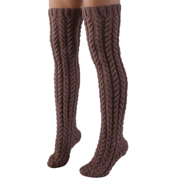 Cable Knit Stocking Leg Warmers Silicone Thigh Highs Extra Long Over Knee Boot Socks - Image 6