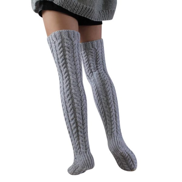 Cable Knit Stocking Leg Warmers Silicone Thigh Highs Extra Long Over Knee Boot Socks - Image 4