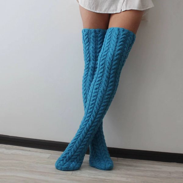 Cable Knit Stocking Leg Warmers Silicone Thigh Highs Extra Long Over Knee Boot Socks