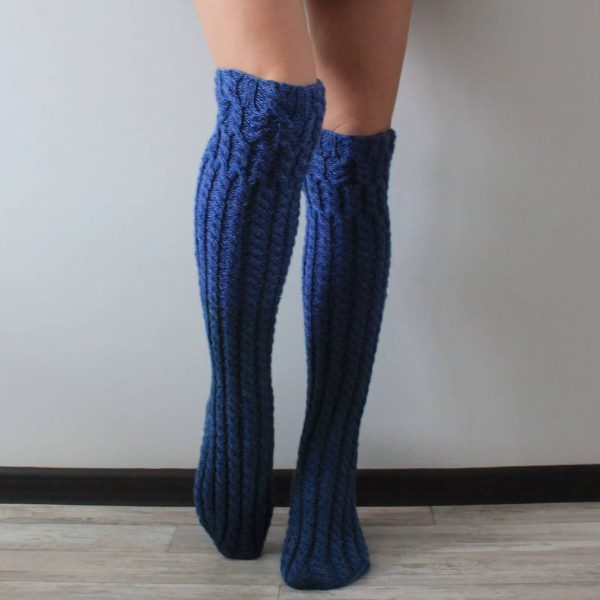 Cable Knit Stocking Leg Warmers Silicone Thigh Highs Extra Long Over Knee Boot Socks - Image 7