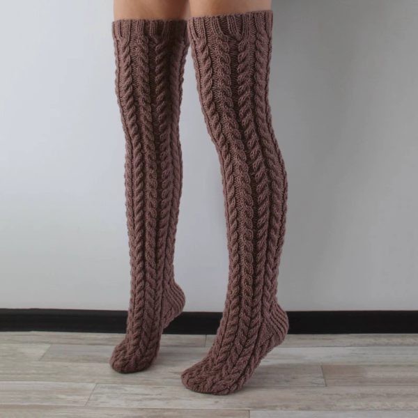 Cable Knit Stocking Leg Warmers Silicone Thigh Highs Extra Long Over Knee Boot Socks - Image 5