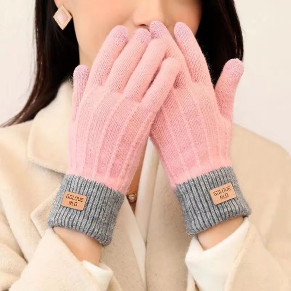 Cashmere knitted outdoor anti-freeze plus fleece thickened touch screen gloves