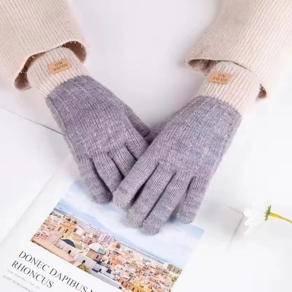 Cashmere knitted outdoor anti-freeze plus fleece thickened touch screen gloves - Image 6