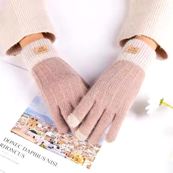 Cashmere knitted outdoor anti-freeze plus fleece thickened touch screen gloves - Image 2