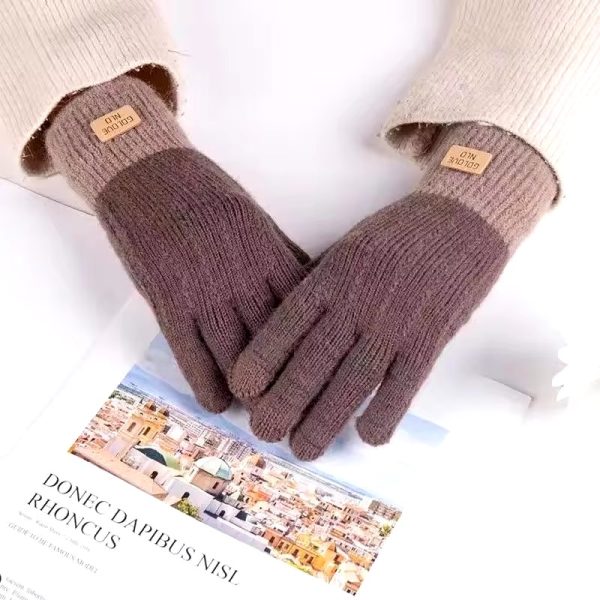 Cashmere knitted outdoor anti-freeze plus fleece thickened touch screen gloves - Image 3