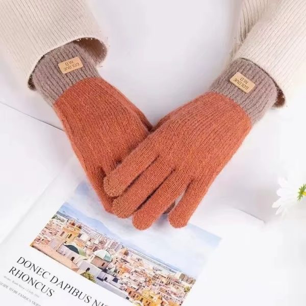 Cashmere knitted outdoor anti-freeze plus fleece thickened touch screen gloves - Image 4