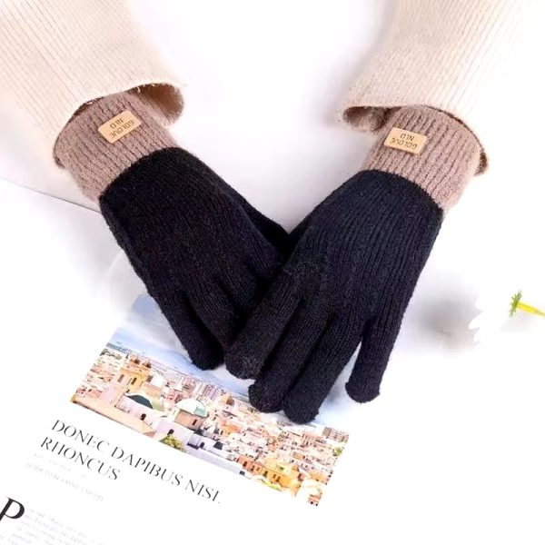 Cashmere knitted outdoor anti-freeze plus fleece thickened touch screen gloves - Image 5