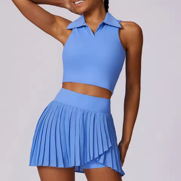 Casual Breathable Crop Top And Skirt 2 Piece Yoga Set - Image 3