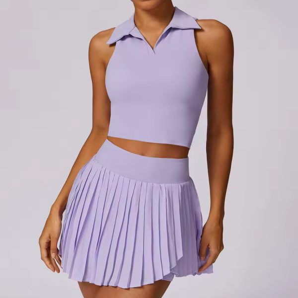 Casual Breathable Crop Top And Skirt 2 Piece Yoga Set