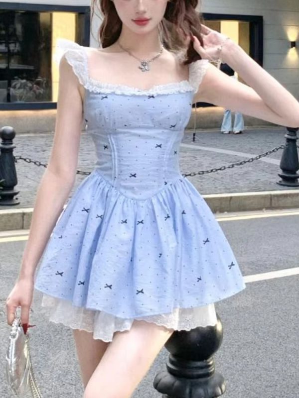 Casual Chest Wrapping Strap Floral Sweet Party Mini Dress - Image 2