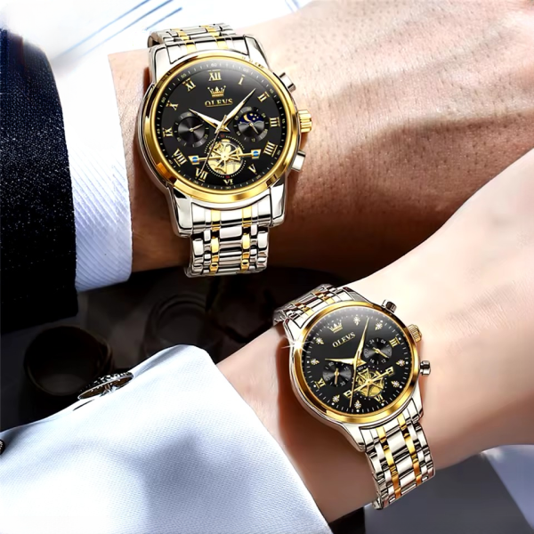 Casual Coated Glass Waterproof Classic Date Week Clock Quartz Couple Watch - Image 2