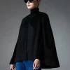 Casual Designed Neckline Butterfly Long Sleeve Daily Casual Poncho Cape - Image 2