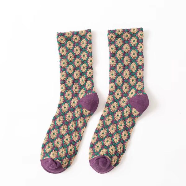 Retro Floral Vintage Novelty Ethnic Print Kawaii Cute Cotton Casual Socks - Image 6