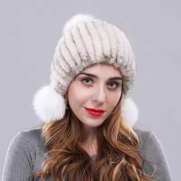 Casual Fox Fur Ball Real Mink Genuine Fur Knitted Hat - Image 4