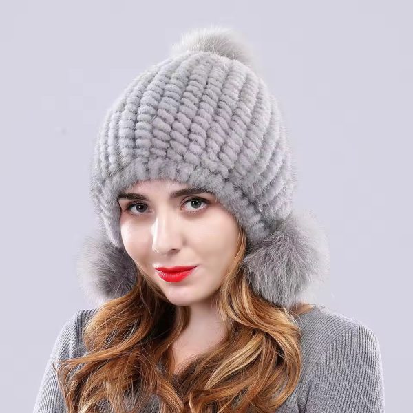 Casual Fox Fur Ball Real Mink Genuine Fur Knitted Hat - Image 9