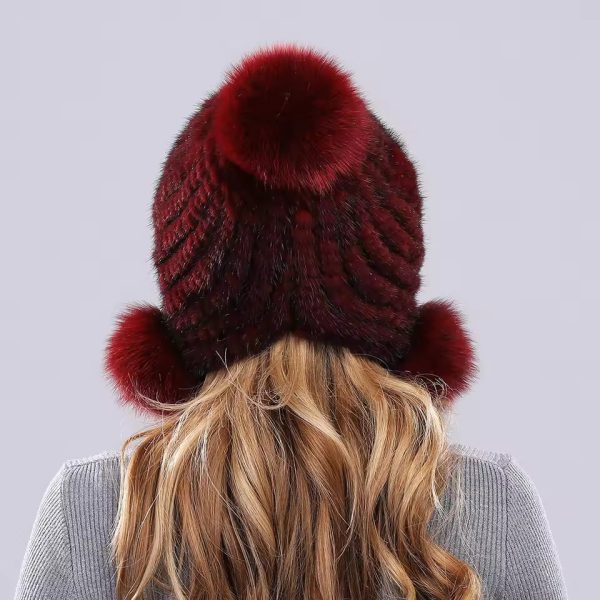 Casual Fox Fur Ball Real Mink Genuine Fur Knitted Hat - Image 3