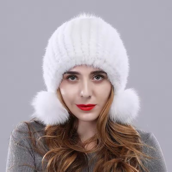 Casual Fox Fur Ball Real Mink Genuine Fur Knitted Hat - Image 8