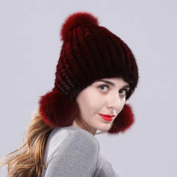 Casual Fox Fur Ball Real Mink Genuine Fur Knitted Hat - Image 2