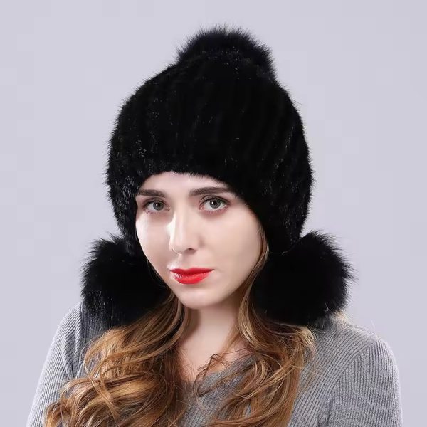 Casual Fox Fur Ball Real Mink Genuine Fur Knitted Hat - Image 6