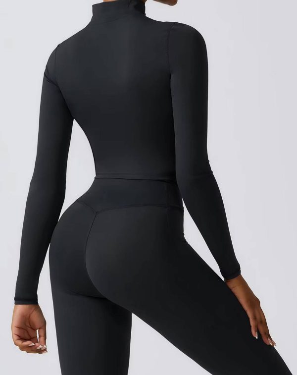 Casual Full Zip-Up Stretchy Fitted Long Sleeve Yoga Crop Top - Image 11