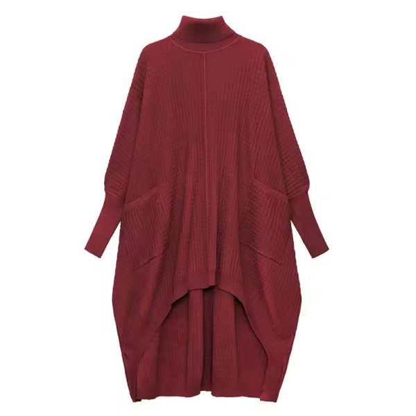 Casual Irregular Style Turtleneck Loose Sweater Dress - Image 9