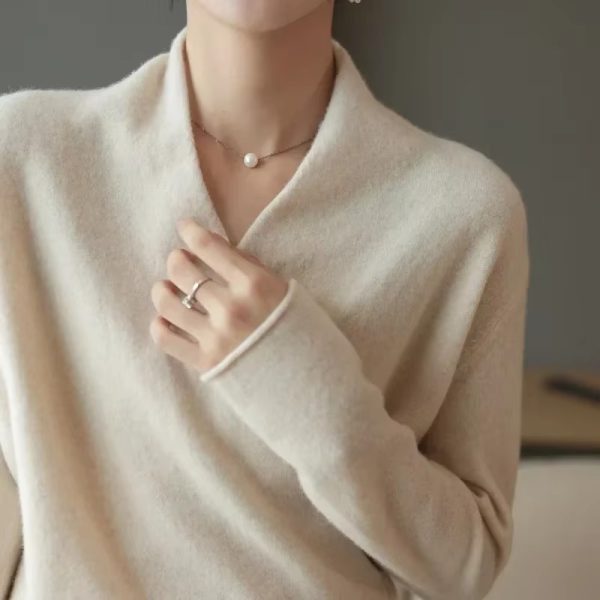 Casual Knitted Pullover V-Neck Cashmere Loose Sweater - Image 7