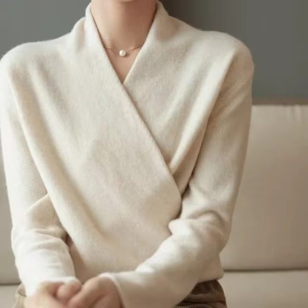 Casual Knitted Pullover V-Neck Cashmere Loose Sweater - Image 5