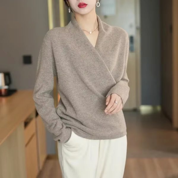 Casual Knitted Pullover V-Neck Cashmere Loose Sweater - Image 2