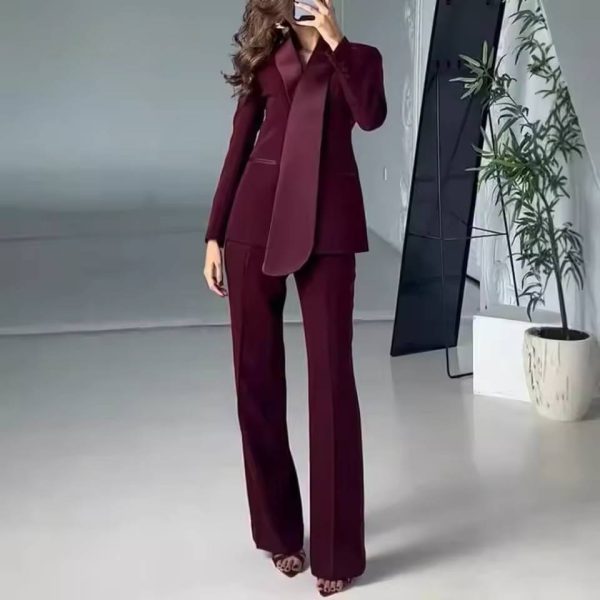 Casual Lapel Tunic Coat And High Waist Pant Two Piece Sets