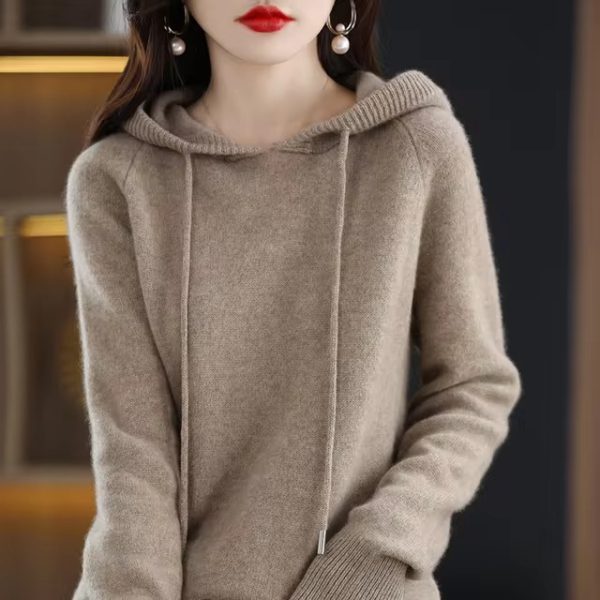 Casual Long Sleeve Pullover Knitted Cashmere Hooded Sweater - Image 2