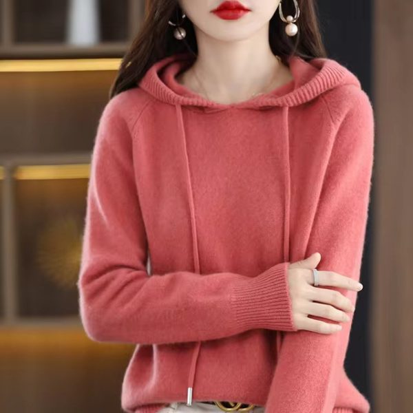 Casual Long Sleeve Pullover Knitted Cashmere Hooded Sweater