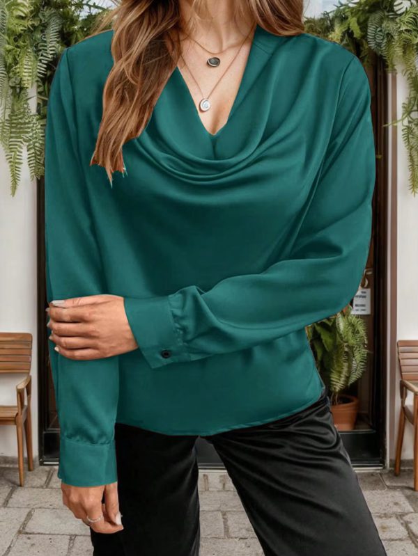 Casual Loose Chiffon V-neck Draped Pile Collar Plus Size Shirt