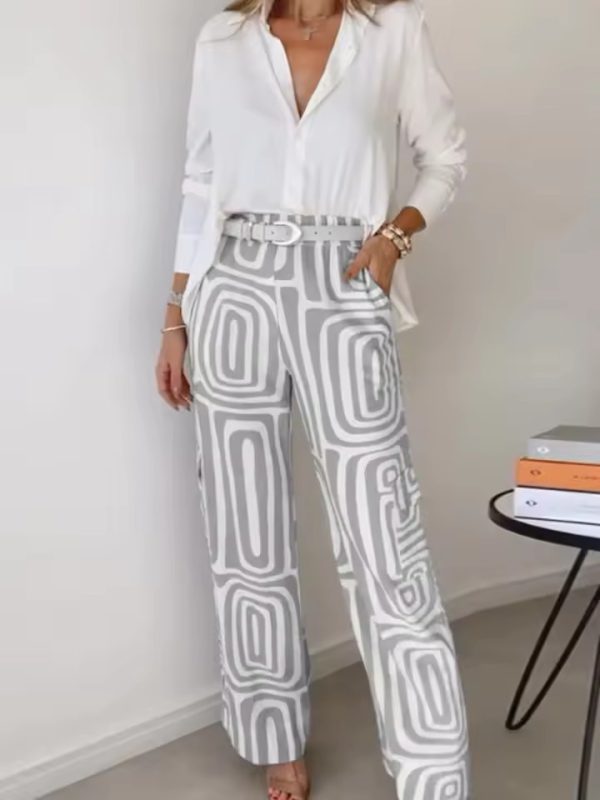 Casual Loose Turn-down Collar Shirt And Trousers Two-piece Set