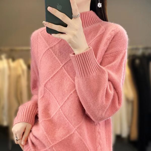 Casual Mock Neck Pullover Cashmere Warm Loose Sweater