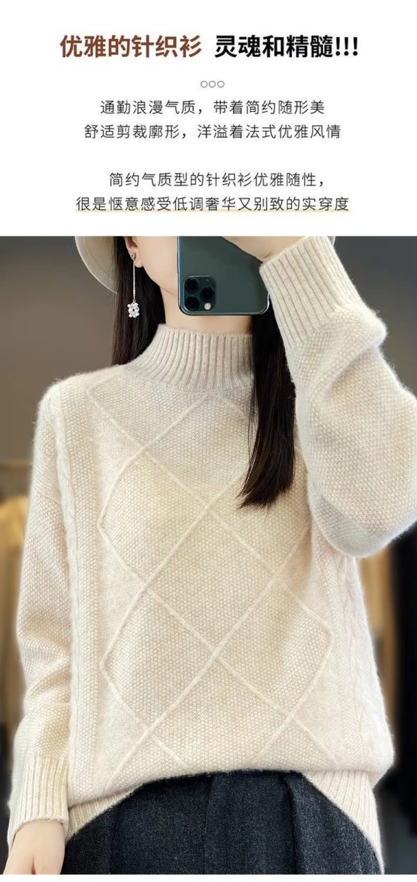 Casual Mock Neck Pullover Cashmere Warm Loose Sweater - Image 10